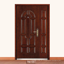 Entrada de villa Puerta de hierro Diseño de madera de madera Green Lacques blindados Double puerta blindada
